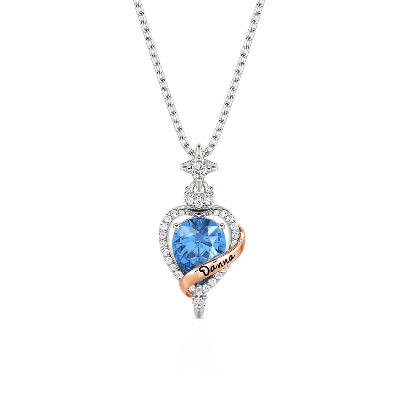 Custom Lucky Heart Necklace with Birthstone & Engraving