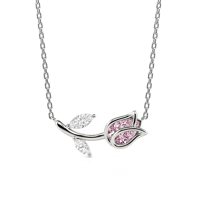 Blossom Tulip Necklace with Pink Stone Sterling Silver