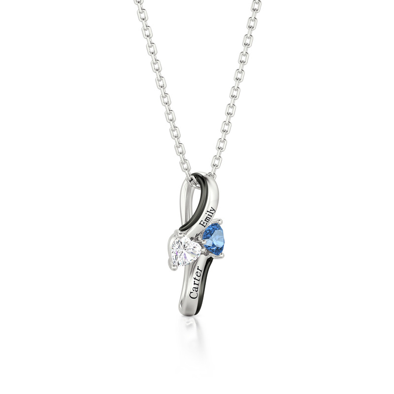 Juelvia Parallel Meet Custom Name Bypass Heart Birthstone Necklace
