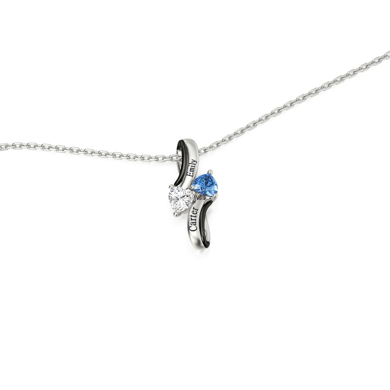 Juelvia Parallel Meet Custom Name Bypass Heart Birthstone Necklace