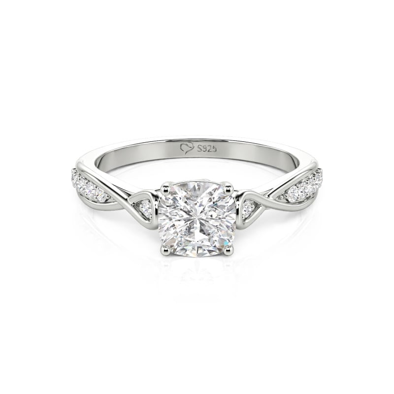 Infinity Cushion Cut Sterling Silver Engagement Ring
