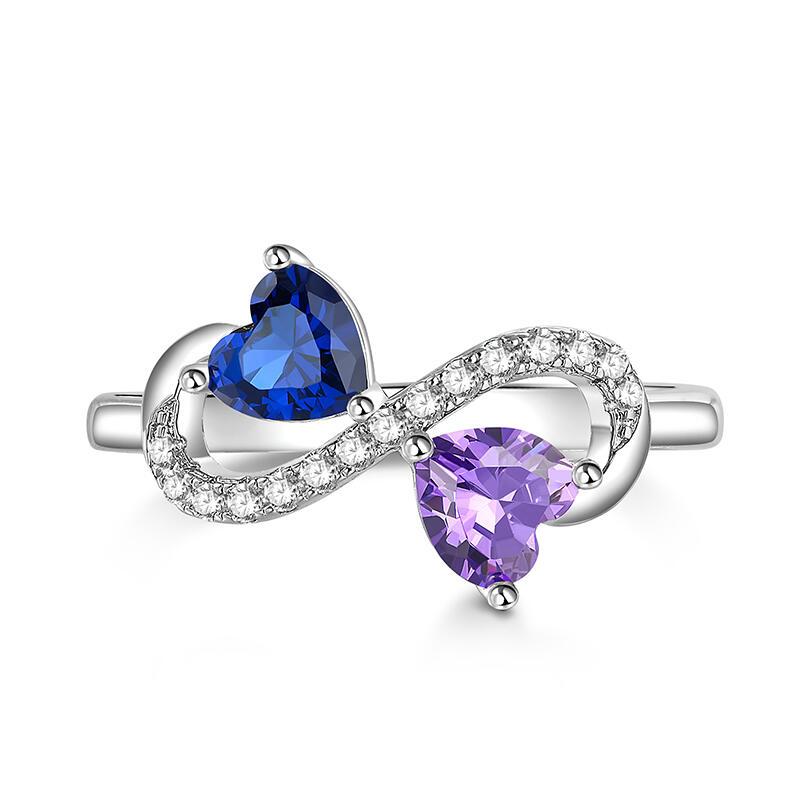 Infinity Double Heart Birthstone Ring Sterling Silver