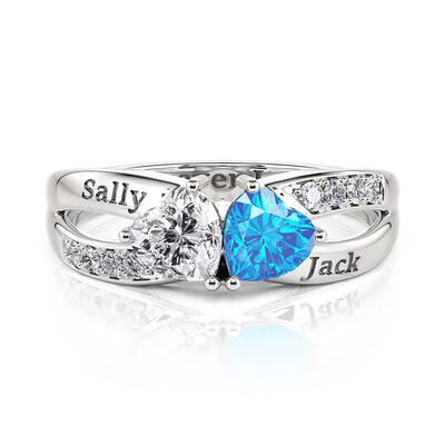 Juelvia Simple Twist Custom Two Heart Ring with Birthstones
