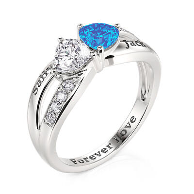 Juelvia Simple Twist Custom Two Heart Ring with Birthstones