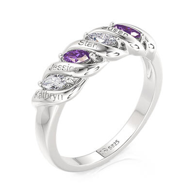 Juelvia Spiral Marquise Row Women's Band With Birthstone