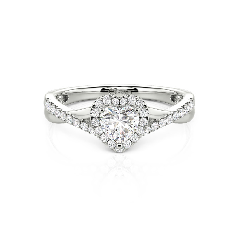 Custom Halo Heart Engagement Ring Twist Design