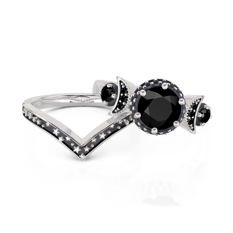 Juelvia Dark Moon and Star Aged Ring Set