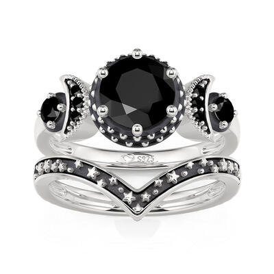 Juelvia Dark Moon and Star Aged Ring Set