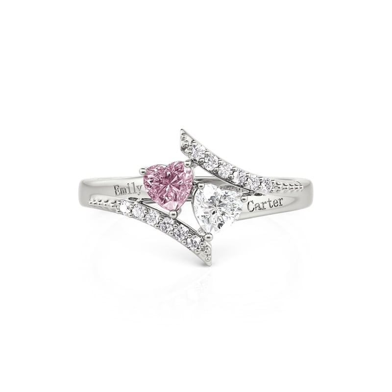 "Heart to Heart" Custom Engagement Ring with Birthstone and Engraving