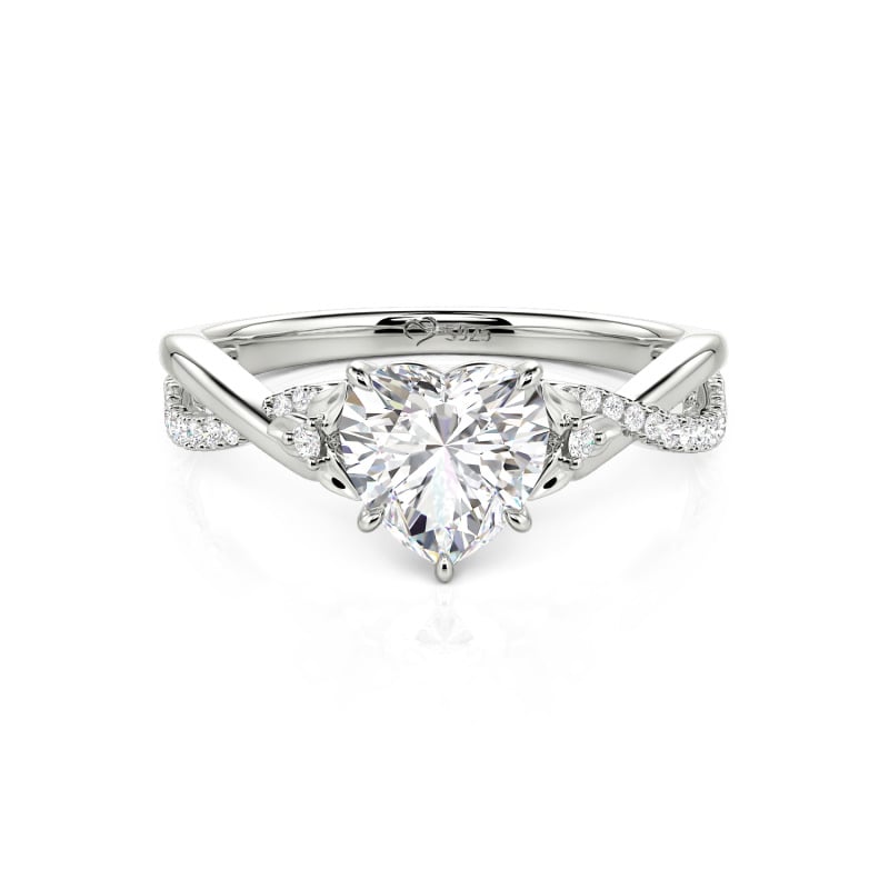 Custom Heart Promise Ring with Leaves Design Twist Band