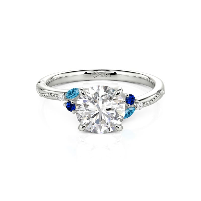 Leaves Design Custom Engagement Cluster Ring Milgrain
