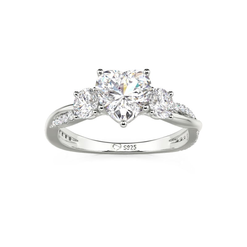 Juelvia Custom Heart Cut Twist Three Stone Engagement Ring