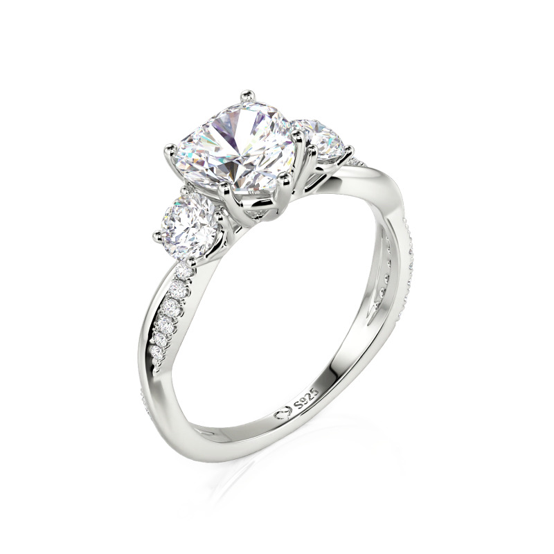 Juelvia Custom Heart Cut Twist Three Stone Engagement Ring