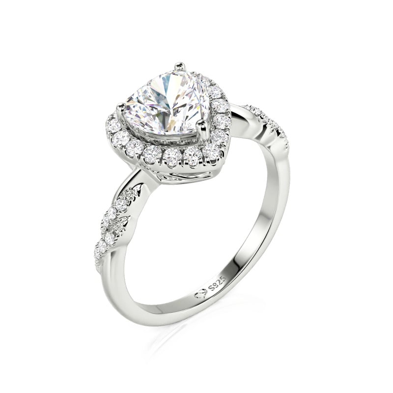 Juelvia Halo Custom Heart Engagement Ring with Intertwined Knot