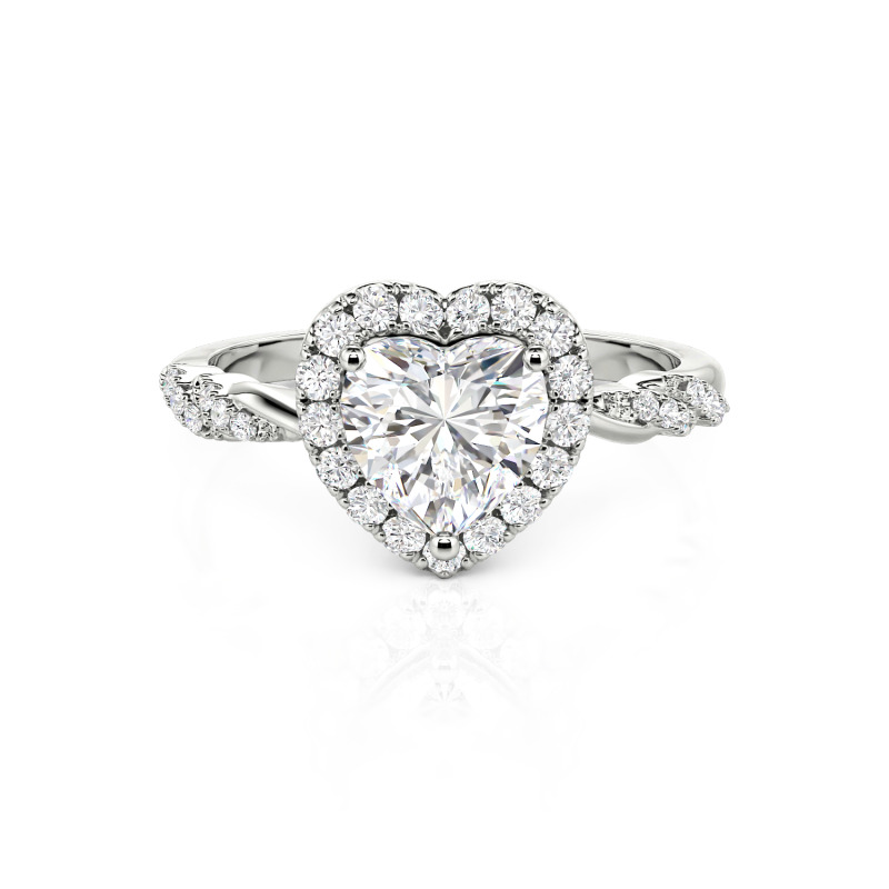 Halo Custom Heart Engagement Ring with Intertwined Knot