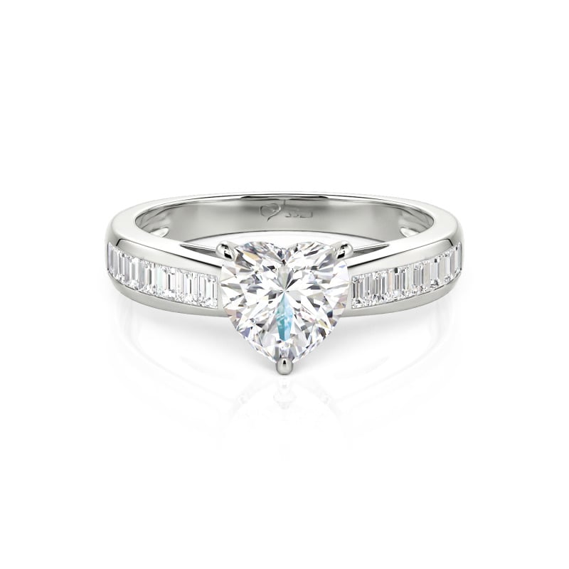 Custom Heart Engagement Ring with Emerald Cut Band