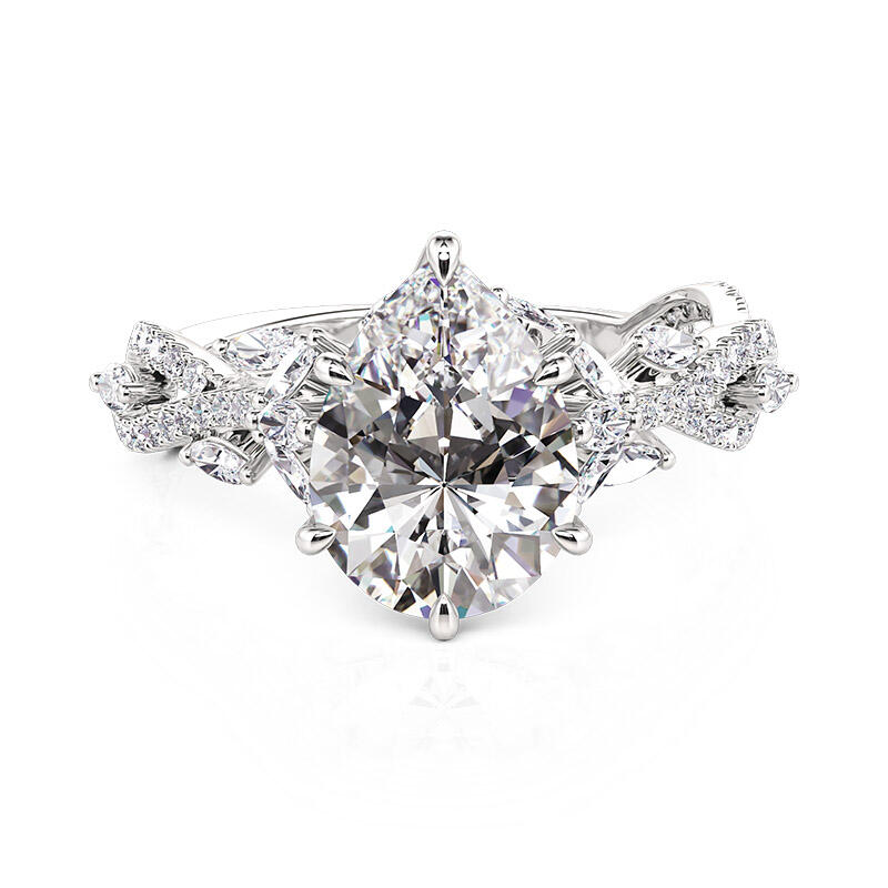 Vine Pear Cut Flower Engagement Ring