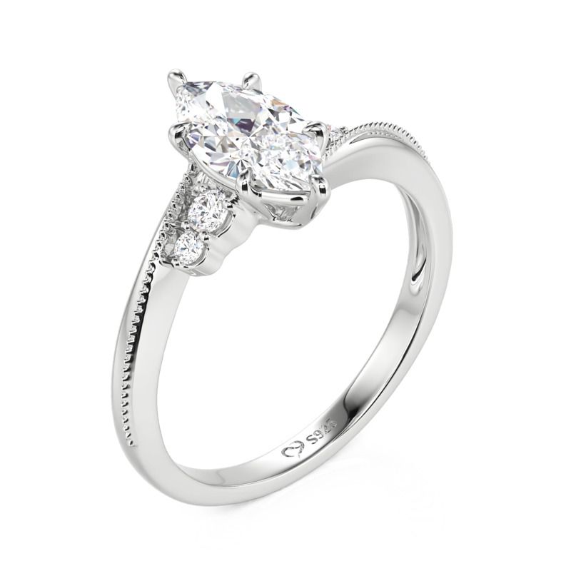 Juelvia Custom Marquise Cut Engagement Ring With Birthstone