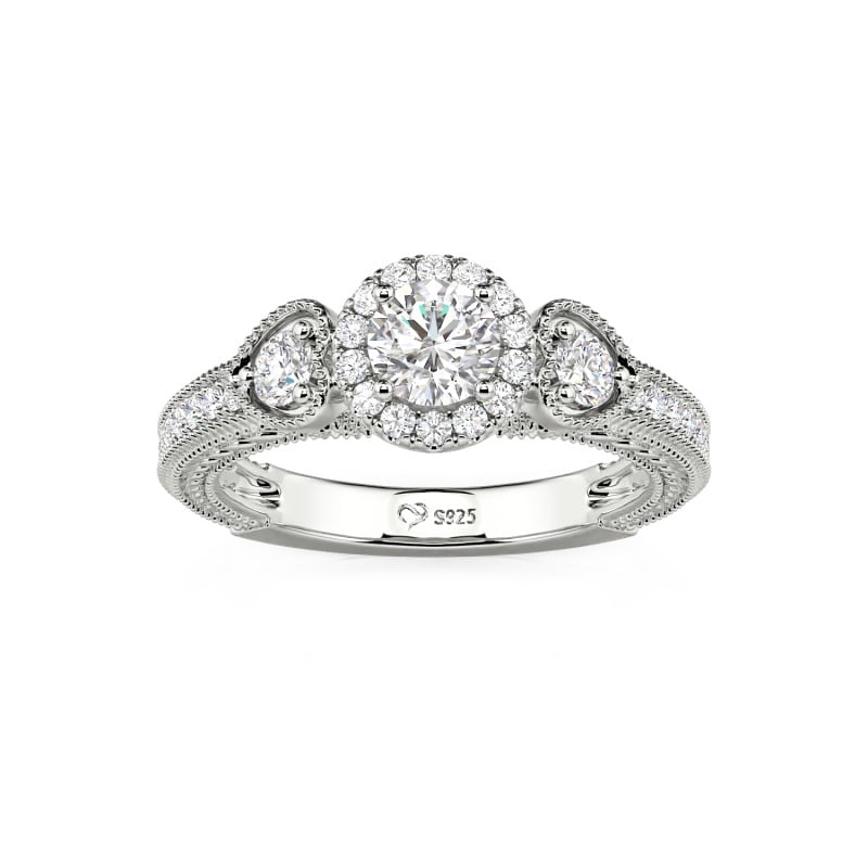 Juelvia Classic Custom Halo Three Stone Wedding Eternity Ring