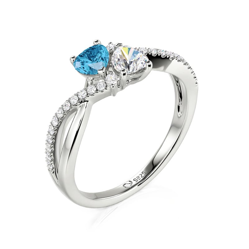 Juelvia Custom Twist Double Heart Ring Sterling Silver