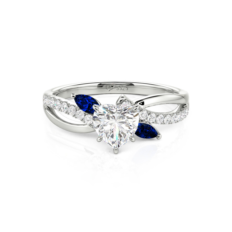 Custom Heart Engagement Ring Leaf Design Twist