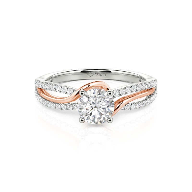 Amore Two Tone Bypass Twisted Round Engagement Ring
