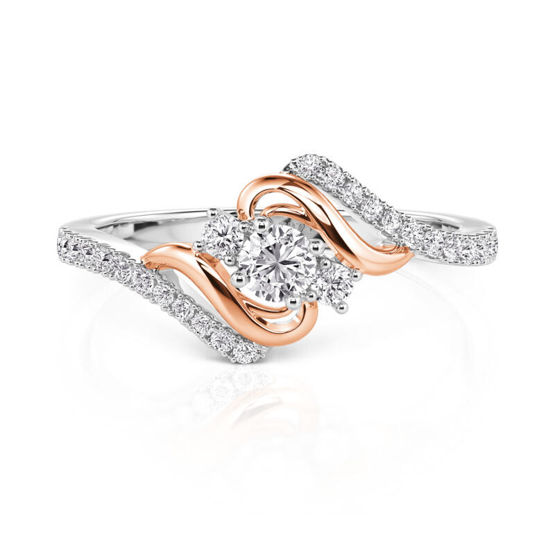 Amore Custom Wave Engagement Ring with Three Birthstones