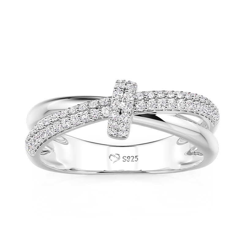 Crossover Pave Wedding Band for Women Sterling Silver