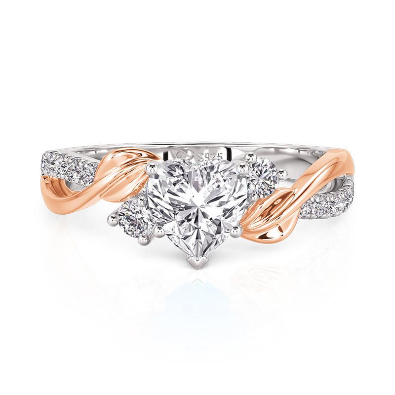 Amore Two Tone Custom Leaf Heart Birthstone Ring