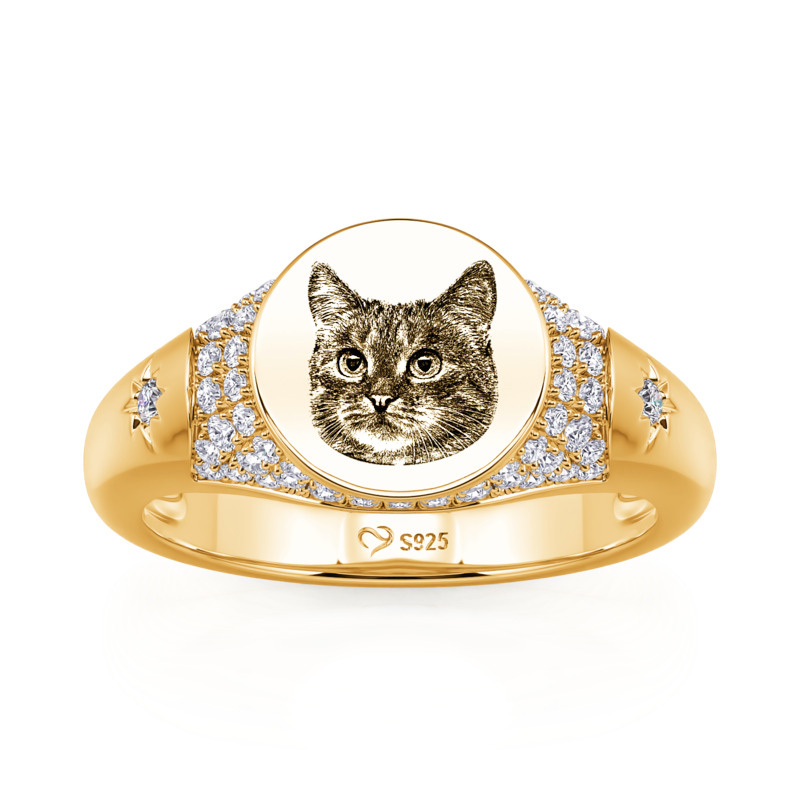 Juelvia Everyday Gold Custom Pet Photo Birthstone Signet Ring