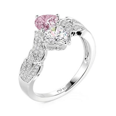 Juelvia Custom Bypass Wing Double Heart Ring With Birthstone