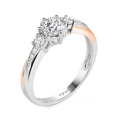 Juelvia Classic Two Tone Twist Three Stone Round Engagement Ring