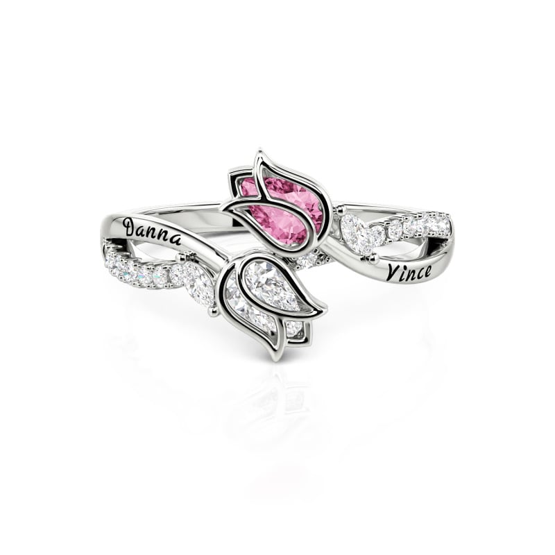 Custom Blossom Tulip Engagement Ring With Engraving