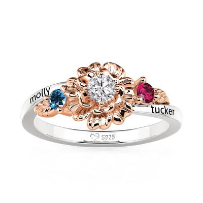 Juelvia Custom Carnation Ring with Two Birthstones & Engraving