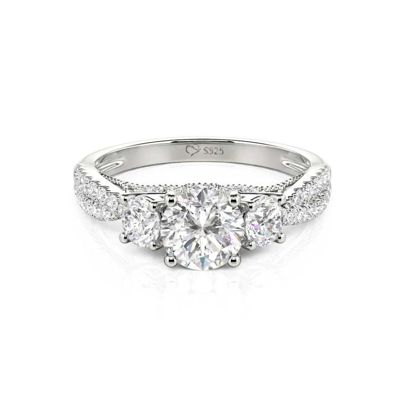 Custom Twist Three Stone Round Cut Engagement Ring