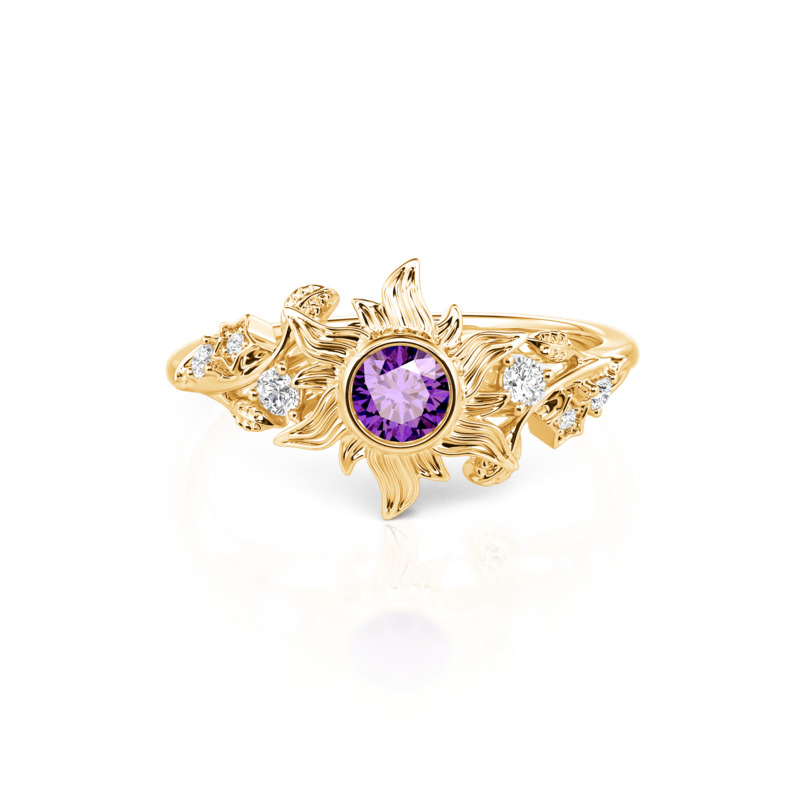 Custom Gold Sun and Star Twisted Vine Birthstone Ring