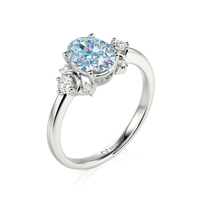 Juelvia Custom Crescent Moon Oval Engagement Ring 10K/14K/18K Gold & Platinum