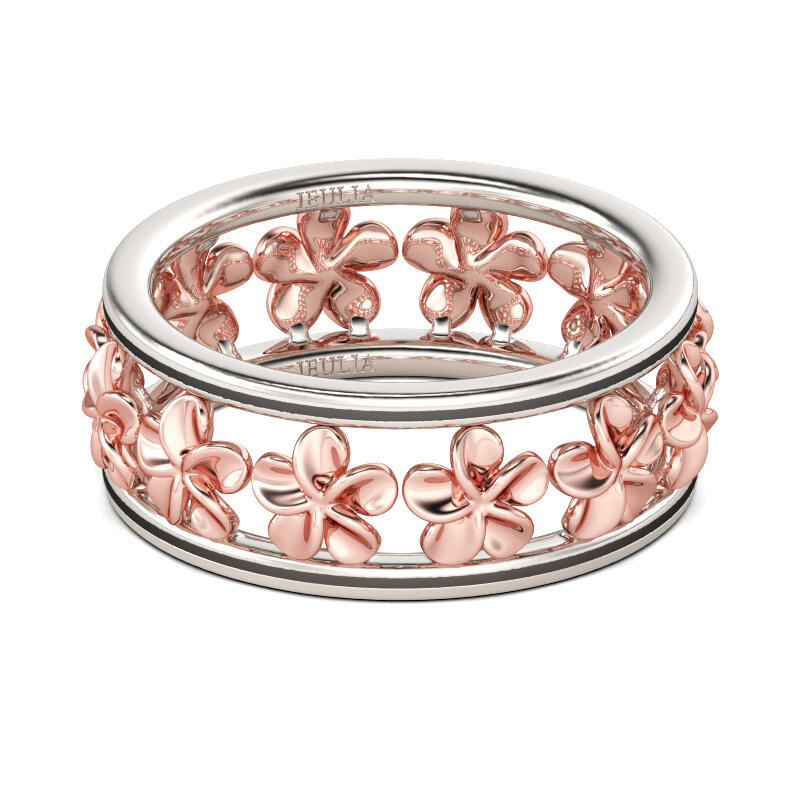 Juelvia Two Tone Flower Sterling Silver Women's Band