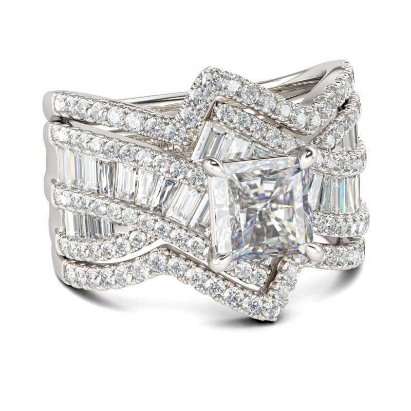Bypass Princess Cut Enhancer Sterling Silver Ring