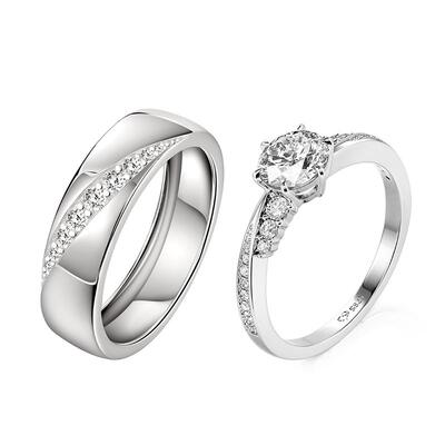 Juelvia Classic Diagonal Twist Couple Rings Set Sterling Silver