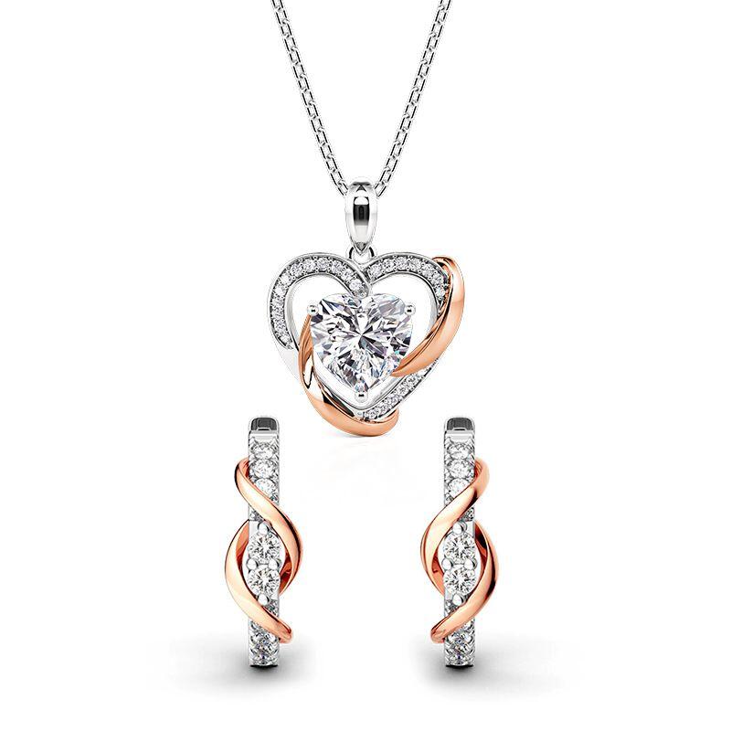 Amore Two Tone Necklace and Earrings Set Sterling Silver
