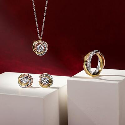 Juelvia Tricolor Trinity Jewelry Set Sterling Silver