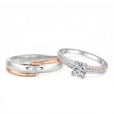 Juelvia Amore Classic Two-Tone Couple's Ring Set
