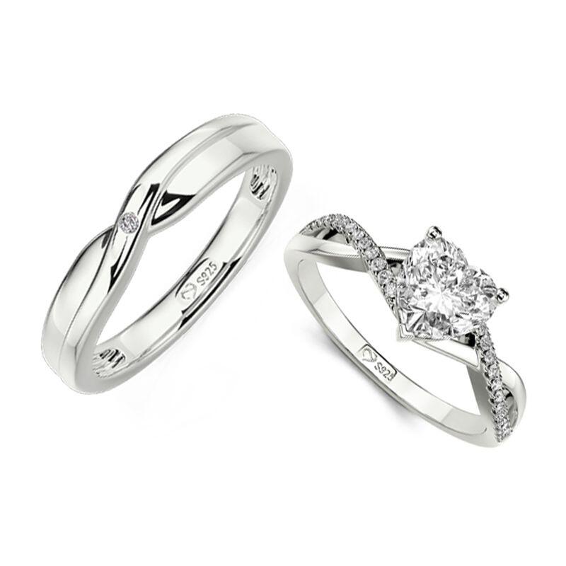 Simple Twisted Couple Rings Set Sterling Silver