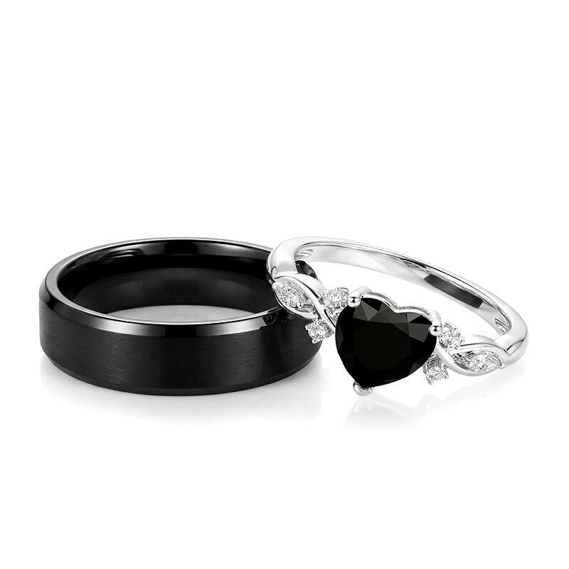 Classic Black Heart Couple's Ring Set