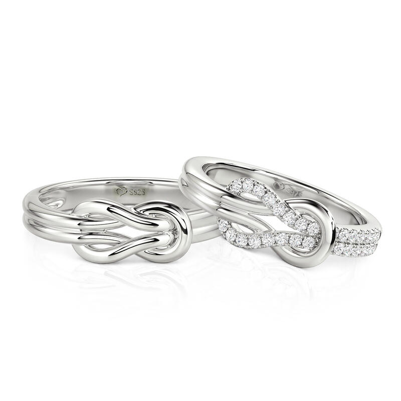 Classic Love Knot Couple Ring Set in Sterling Silver
