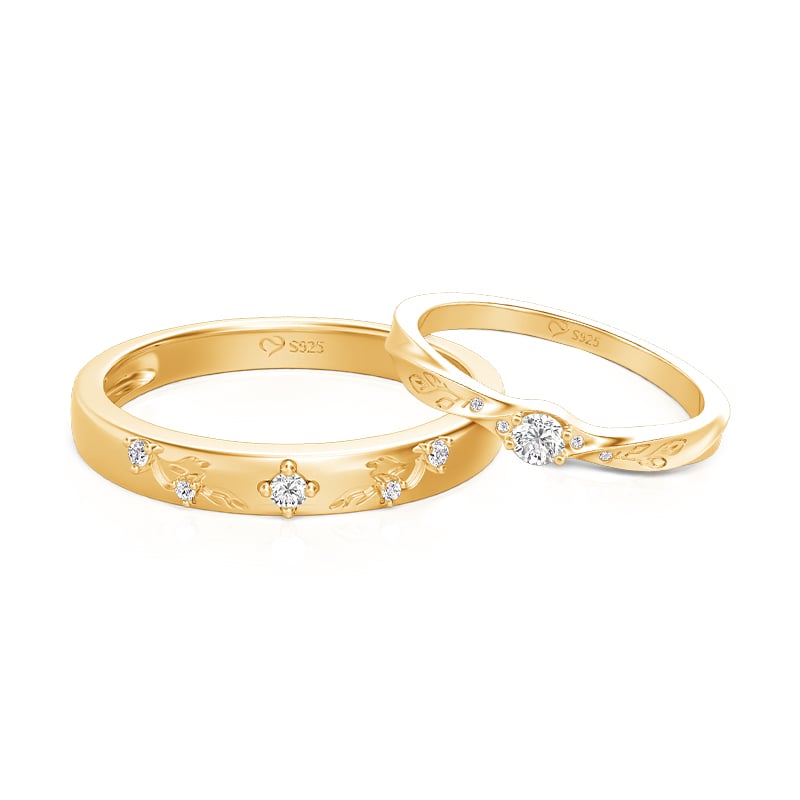 Gold Vine Engraved Matching Promise Rings for Couples