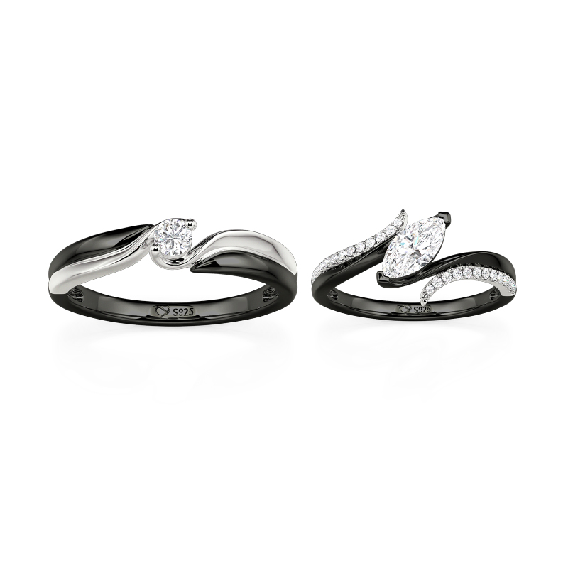 Juelvia Parallel Meet Two-Tone Bypass Couple Ring Set