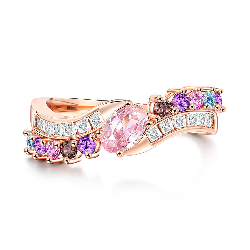 Multi-Colored Stones Oval Cut Synthetic Morganite Sterling Silver Ring