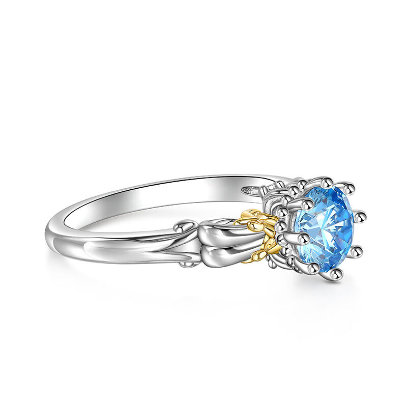 Juelvia Princess Pumpkin Carriage Ring Round Cut Sterling Silver